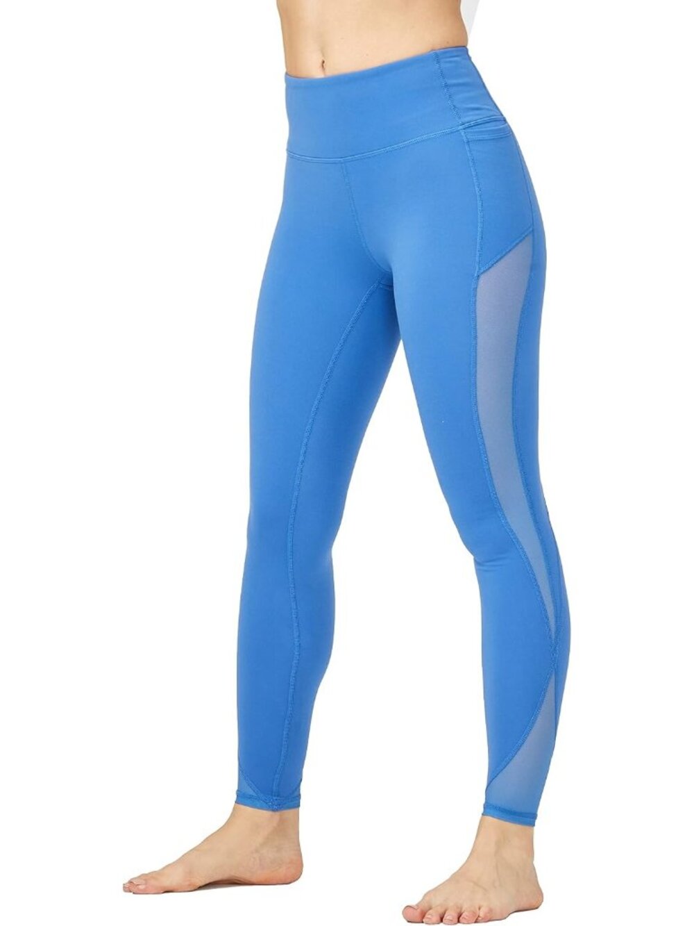 Women's Bright Cobalt Blue High Waisted Workout Athletic Mesh Legging Yoga Pant